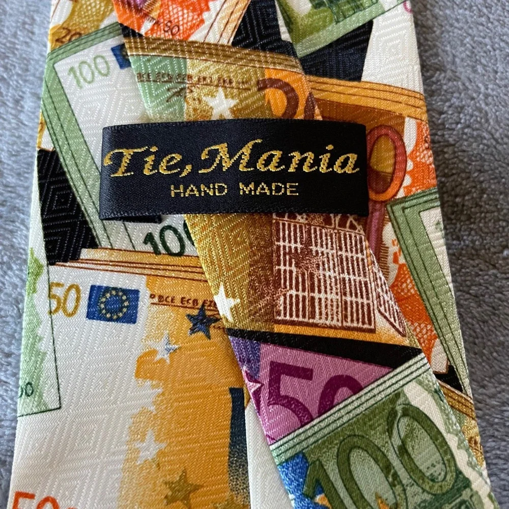 Tie Mania Hand Made Novelty polyester Necktie Mens Euro Money Currency Design‎